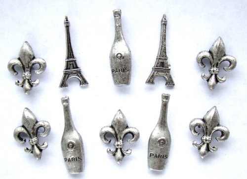 Paris Push Pins (10 Pc Set) | Decorative Silver Eiffel Tower Thumb Tacks French Parisian Office Decor Travel Gift