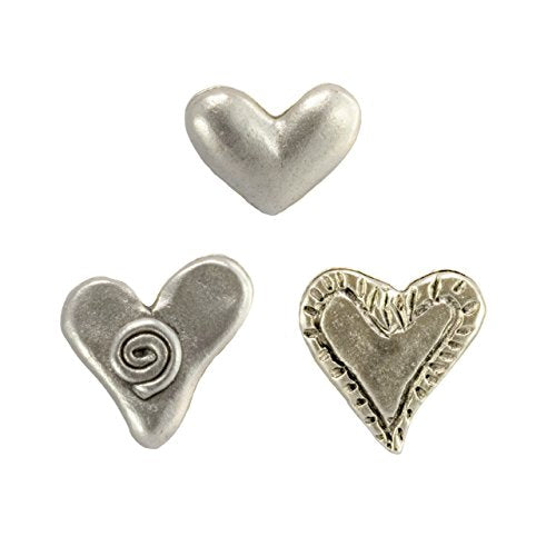 Heart Push Pins (10 Pc Set) | Decorative Silver Heart Thumb Tacks, Mixed Love Designs, Romantic Wedding & Desk Decor