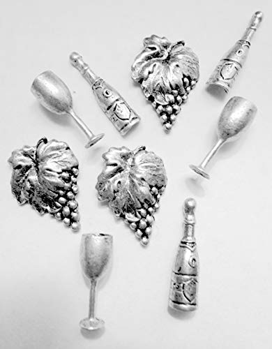 Wine Lovers Push Pins (10 Pc Set) | Decorative Silver Vineyard Thumb Tacks Bar Kitchen Decor Unique Hostess Gift