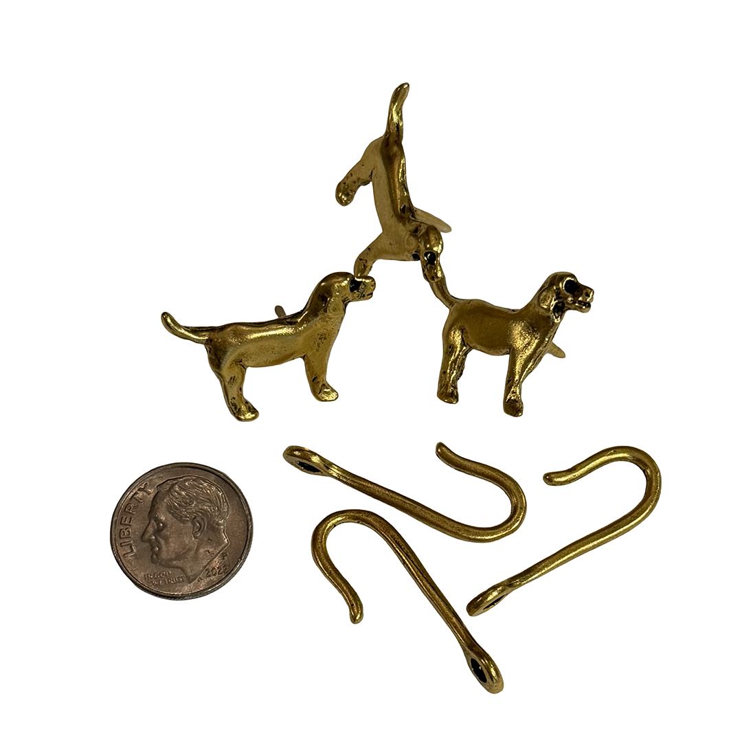 Dog Push Pin Hooks, Small Metal Wall Hooks with Push Pins for Keys, Jewelry, Pictures, Mini Hooks for Bulletin Boards, Set of 3