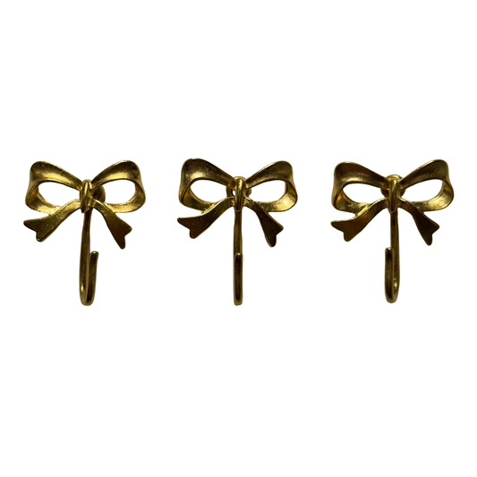 Bow Push Pin Hooks, Small Metal Wall Hooks with Push Pins for Keys, Jewelry, Pictures, Mini Hooks for Bulletin Boards, Set of 3