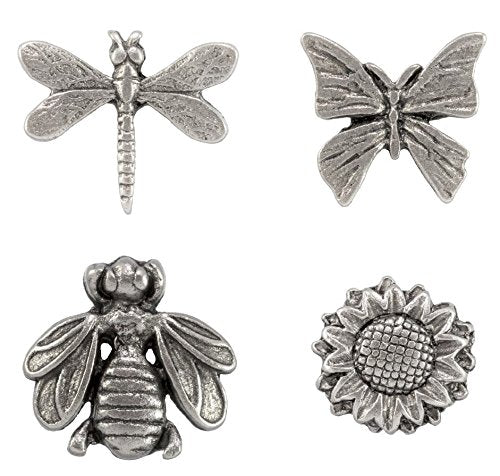 Springtime Push Pins (10 Pc Set) | Decorative Silver Flower Nature Thumb Tacks Cottagecore Desk Decor Unique Gift