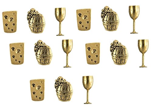 Gold Wine Cheese Push Pins (10 Pc Set) | Decorative Metal Thumb Tacks Winery Office Decor Grape Bottle Cheese Foodie Gift