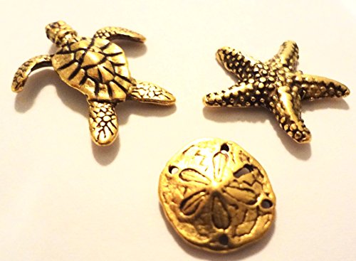 Sea Life Push Pins (10 Pc Set) | Decorative Gold Starfish Seashell Thumb Tacks Coastal Beach House Decor Gift