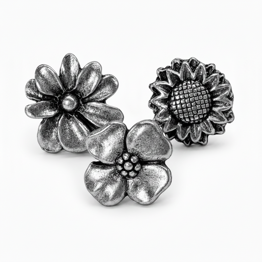 Flower Push Pins, Silver Decorative Thumb Tacks, 15pc Set