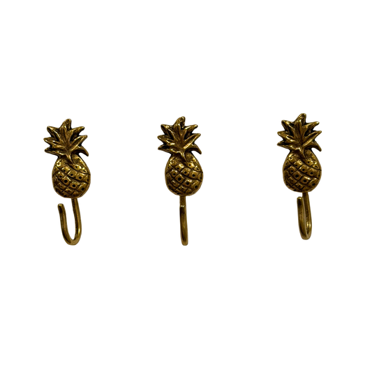 Pineapple Push Pin Hooks, Small Metal Wall Hooks with Push Pins for Keys, Jewelry, Pictures, Mini Hooks for Bulletin Boards, Set of 3