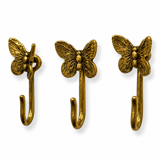 Butterfly Push Pin Hooks, Small Metal Wall Hooks with Push Pins for Keys, Jewelry, Pictures, Mini Hooks for Bulletin Boards, Set of 3