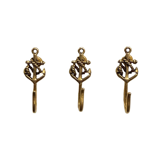 Anchor Push Pin Hooks, Small Metal Wall Hooks with Push Pins for Keys, Jewelry, Pictures, Mini Hooks for Bulletin Boards, Set of 3