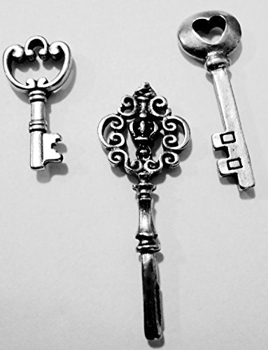 Vintage Key Push Pins (10 Pc Set) | Decorative Silver Skeleton Key Thumb Tacks, Steampunk & Antique Office Supplies
