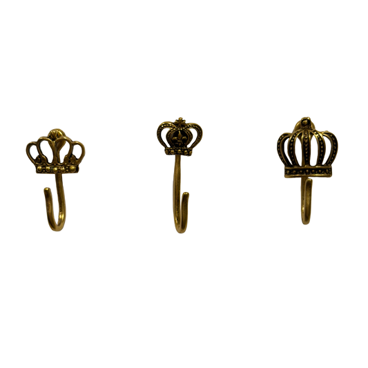 Crown Push Pin Hooks, Small Metal Wall Hooks with Push Pins for Keys, Jewelry, Pictures, Mini Hooks for Bulletin Boards, Set of 3