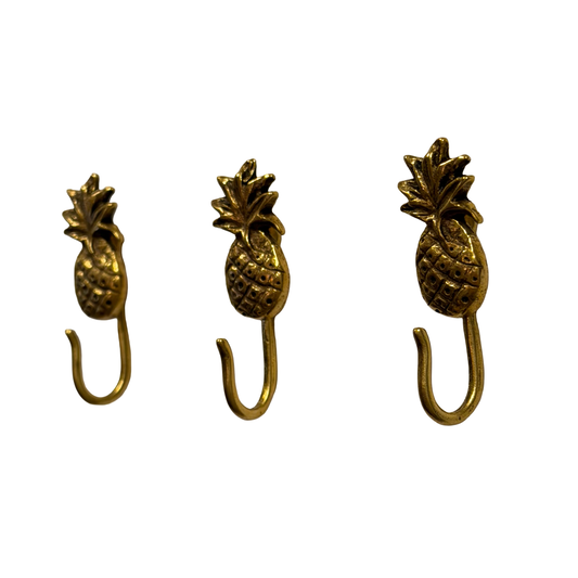 Pineapple Push Pin Hooks, Small Metal Wall Hooks with Push Pins for Keys, Jewelry, Pictures, Mini Hooks for Bulletin Boards, Set of 3