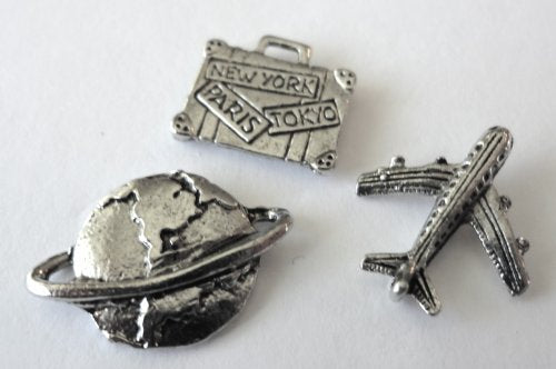 Travel The World Push Pins (10 Pc Set) | Decorative Silver Globe Thumb Tacks Map Marking Office Decor Gift