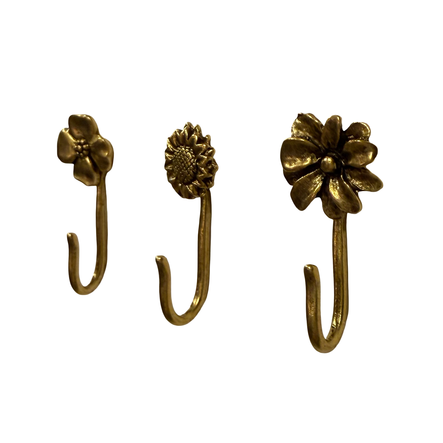 Flower Push Pin Hooks, Small Metal Wall Hooks with Push Pins for Keys, Jewelry, Pictures, Mini Hooks for Bulletin Boards, Set of 3