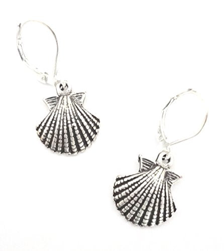 MINI SCALLOP SHELL DROP EARRINGS, ANTIQUE SILVER