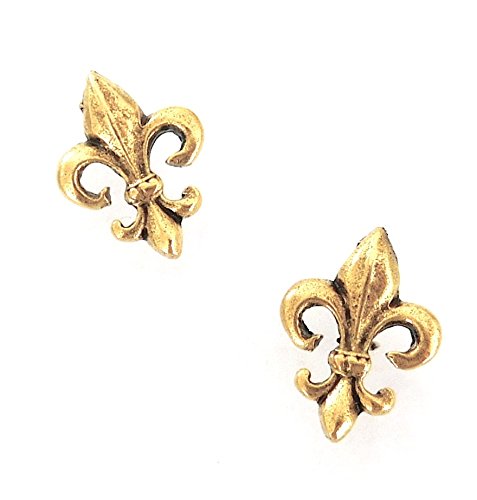 FLEUR DE LIS EARRING WITH POST ANTIQUE GOLD