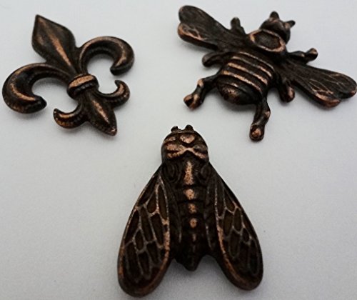 Bee Push Pins & Fleur De Lis Push Pins, Decorative Push Pins, Unique Bronze Push Pins, 15 Piece Metal Push Pin Set