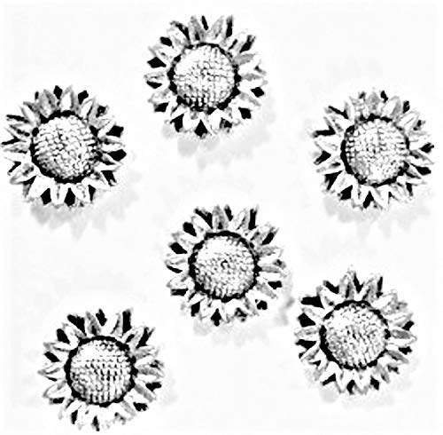Sunflower Magnets, Antique Silver, Set of 6