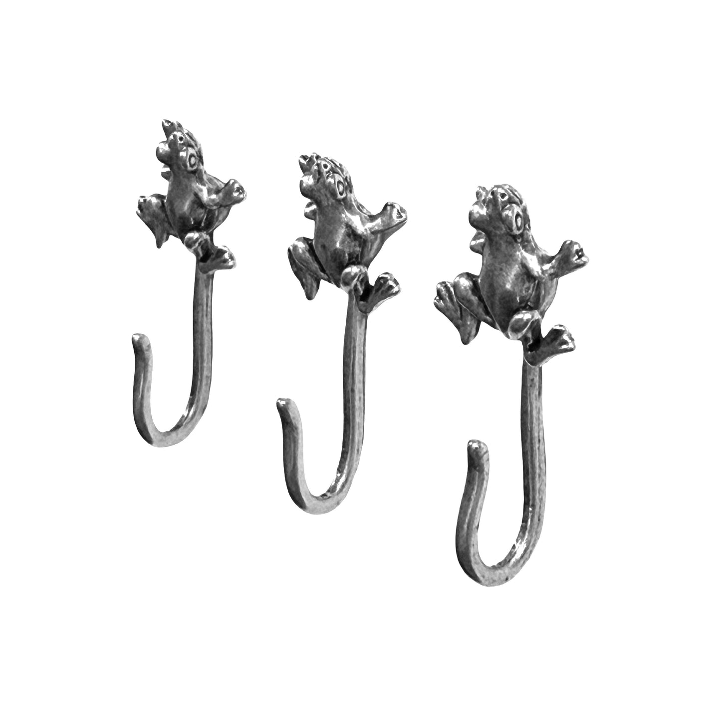 Frog Push Pin Hooks, Small Metal Wall Hooks with Push Pins for Keys, Jewelry, Pictures, Mini Hooks for Bulletin Boards, Set of 3