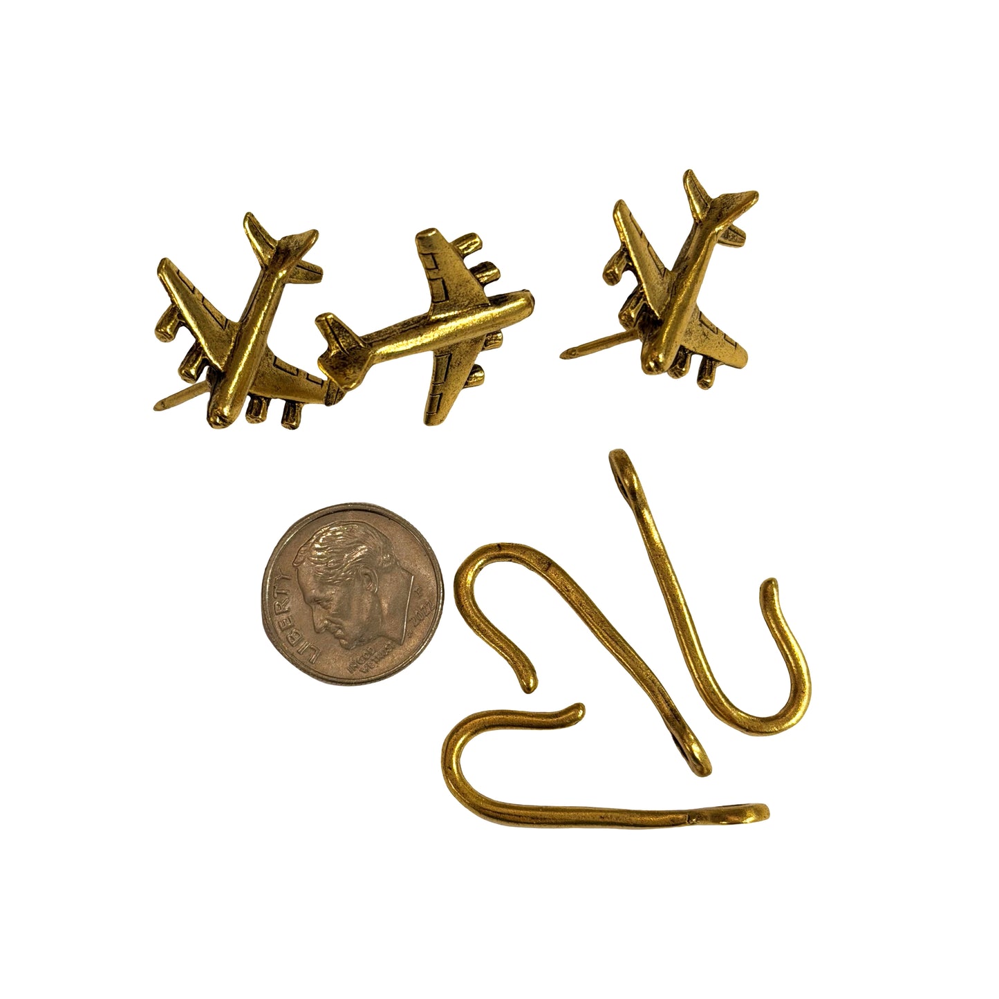 Jet Push Pin Hooks, Small Metal Wall Hooks with Push Pins for Keys, Jewelry, Pictures, Mini Hooks for Bulletin Boards, Set of 3