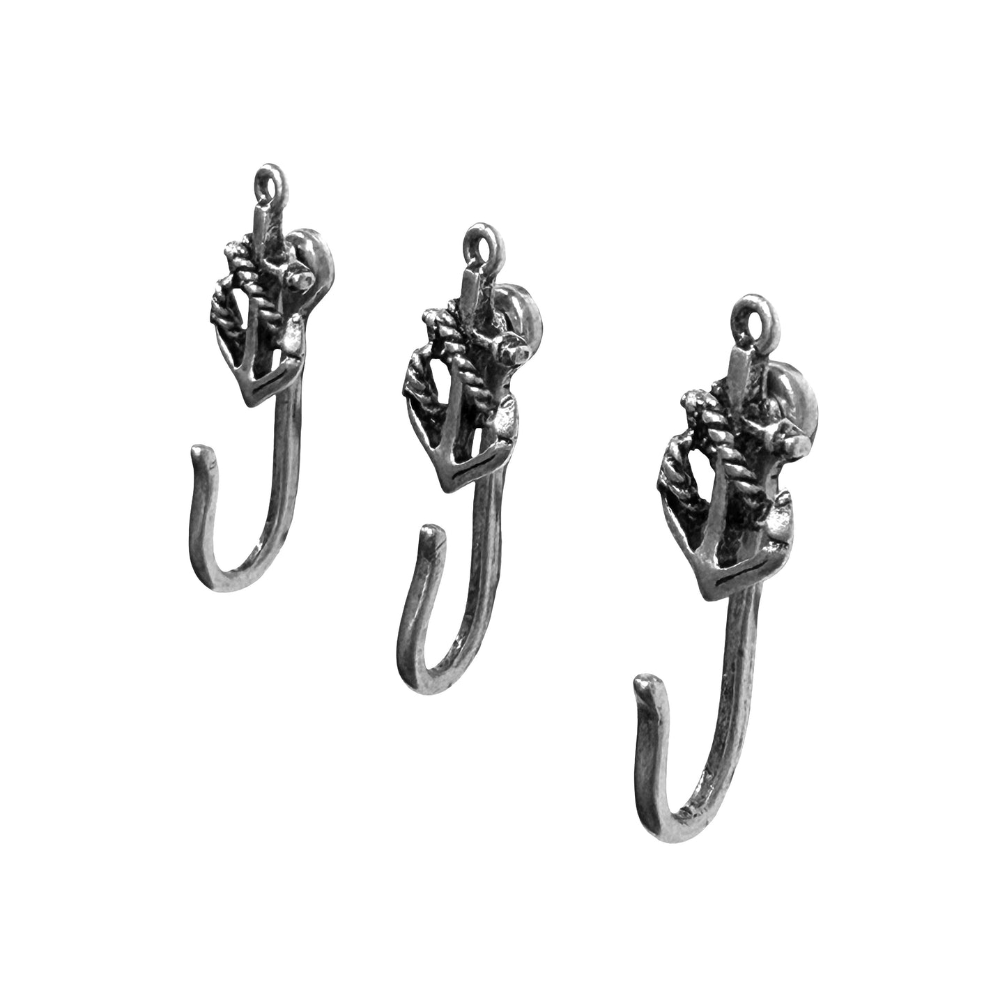Anchor Push Pin Hooks, Small Metal Wall Hooks with Push Pins for Keys, Jewelry, Pictures, Mini Hooks for Bulletin Boards, Set of 3