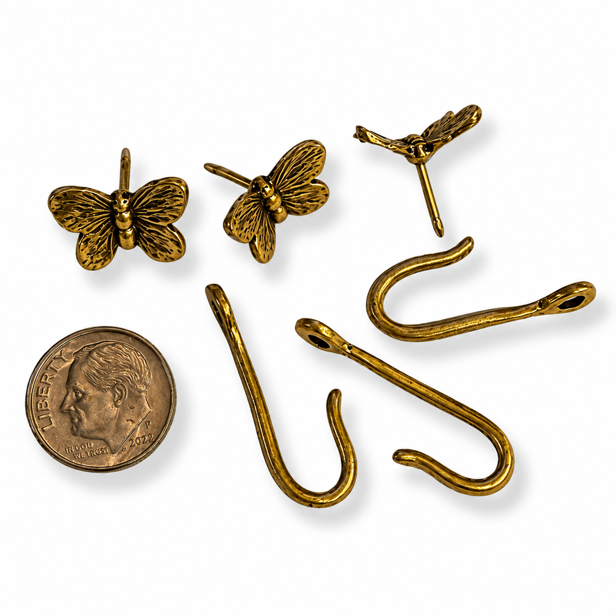 Butterfly Push Pin Hooks, Small Metal Wall Hooks with Push Pins for Keys, Jewelry, Pictures, Mini Hooks for Bulletin Boards, Set of 3