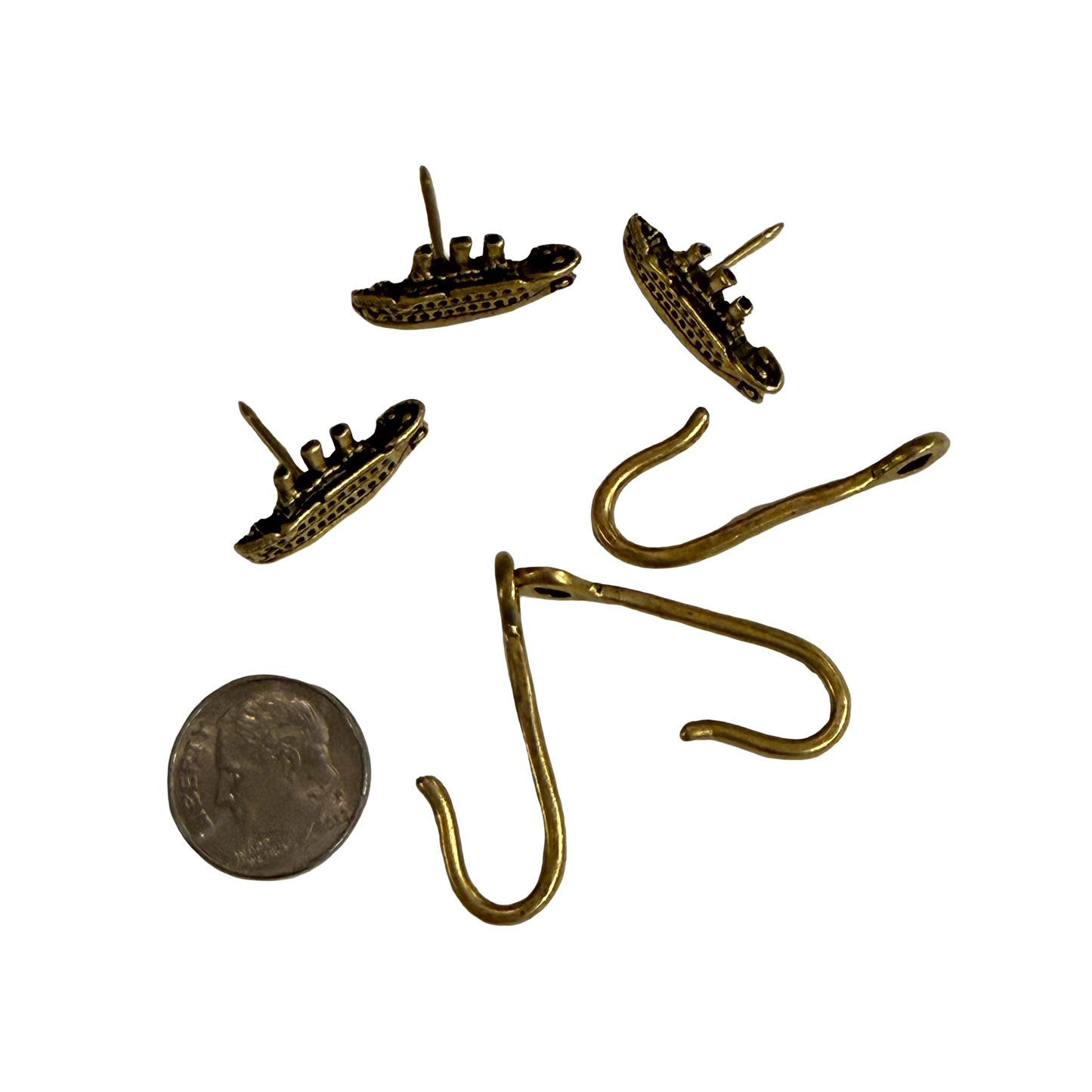 Cruise Ship Push Pin Hooks, Small Metal Wall Hooks with Push Pins for Keys, Jewelry, Pictures, Mini Hooks for Bulletin Boards, Set of 3