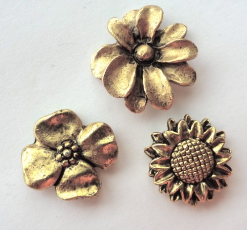 Flower Push Pins (10 Pc Set) | Daisy, Sunflower, Pansy Decorative Gold Thumb Tacks, Garden & Teacher Gift