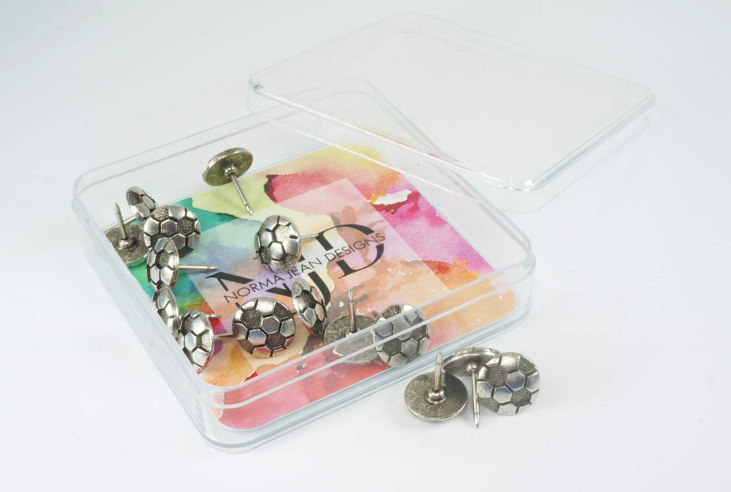 Soccer Ball Push Pins (10 Pc Set) | Gold Silver Decorative Metal Thumb Tacks Football Sports Office Desk Decor Unique Gift