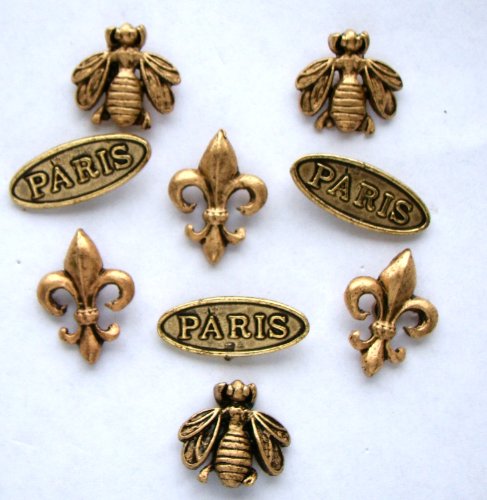 Gold Paris Push Pins (10 Pc Set) | Decorative Metal Thumb Tacks Eiffel Tower France Travel Map Decor Unique Gift for Traveler