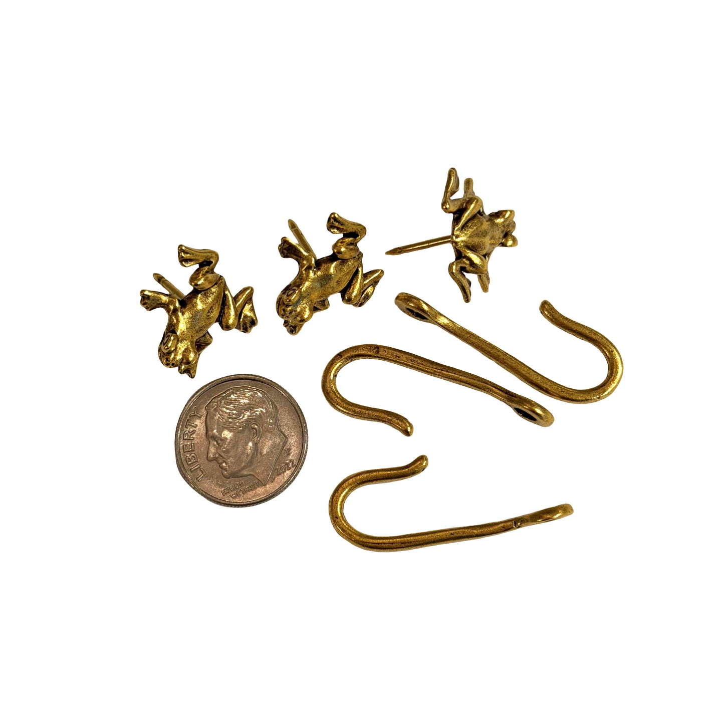 Frog Push Pin Hooks, Small Metal Wall Hooks with Push Pins for Keys, Jewelry, Pictures, Mini Hooks for Bulletin Boards, Set of 3