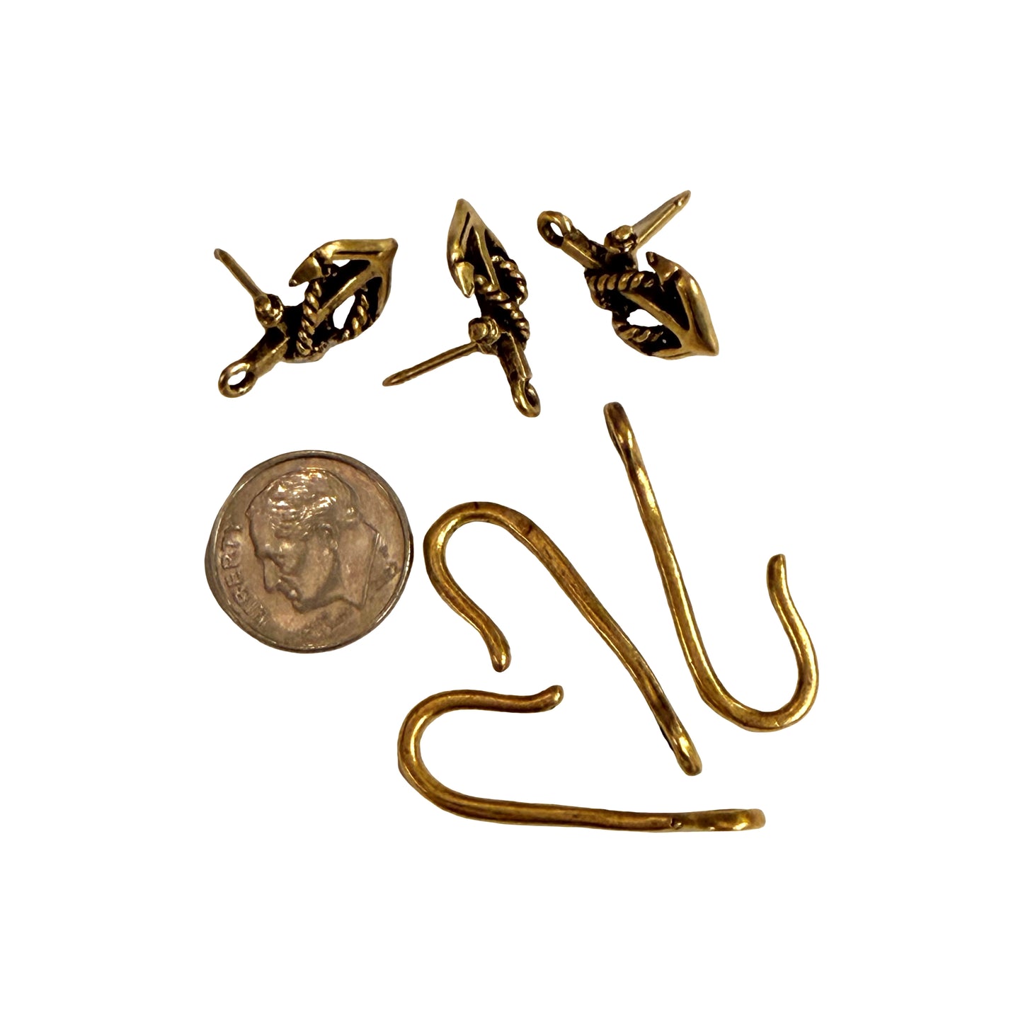 Anchor Push Pin Hooks, Small Metal Wall Hooks with Push Pins for Keys, Jewelry, Pictures, Mini Hooks for Bulletin Boards, Set of 3