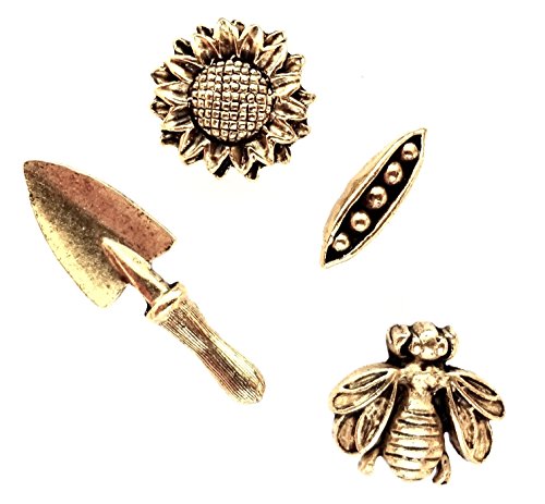 Garden Push Pins (10 Pc Set) | Decorative Gold Flower Leaf Nature Thumb Tacks Cottagecore Desk Decor Unique Gift