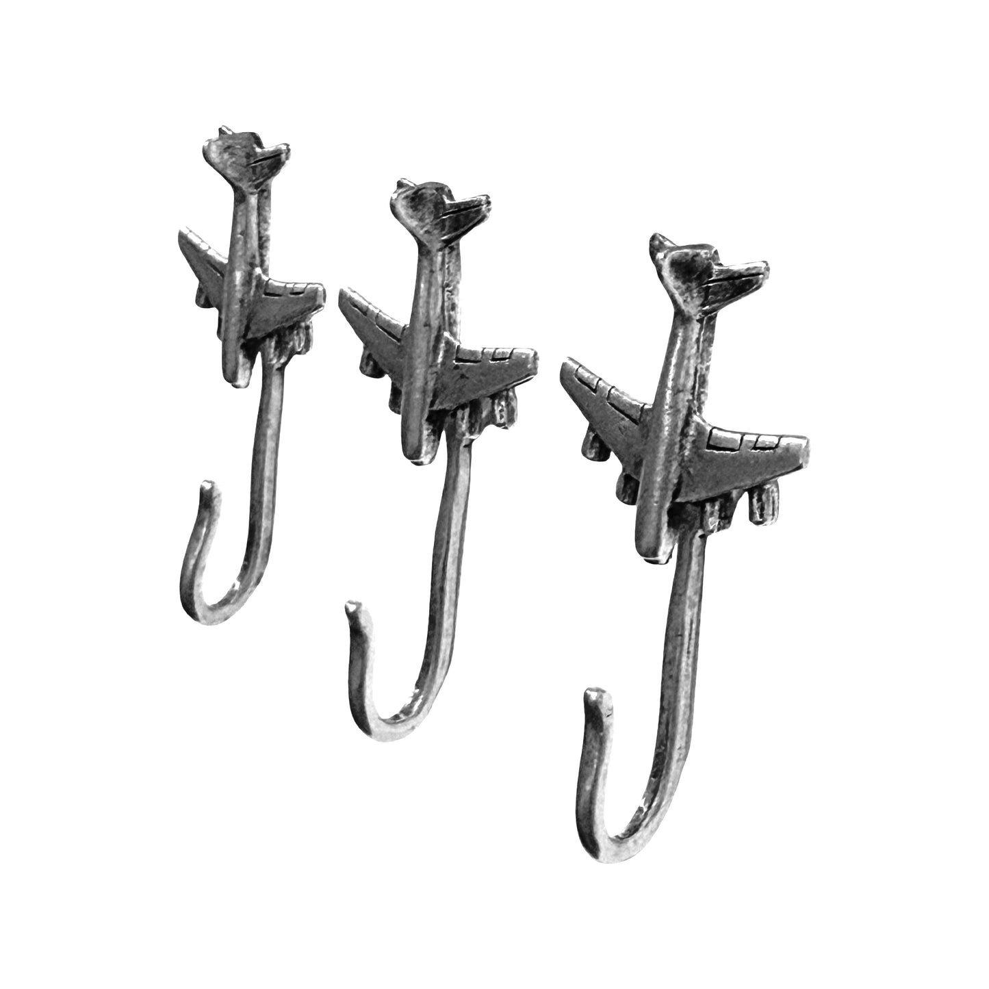 Jet Push Pin Hooks, Small Metal Wall Hooks with Push Pins for Keys, Jewelry, Pictures, Mini Hooks for Bulletin Boards, Set of 3
