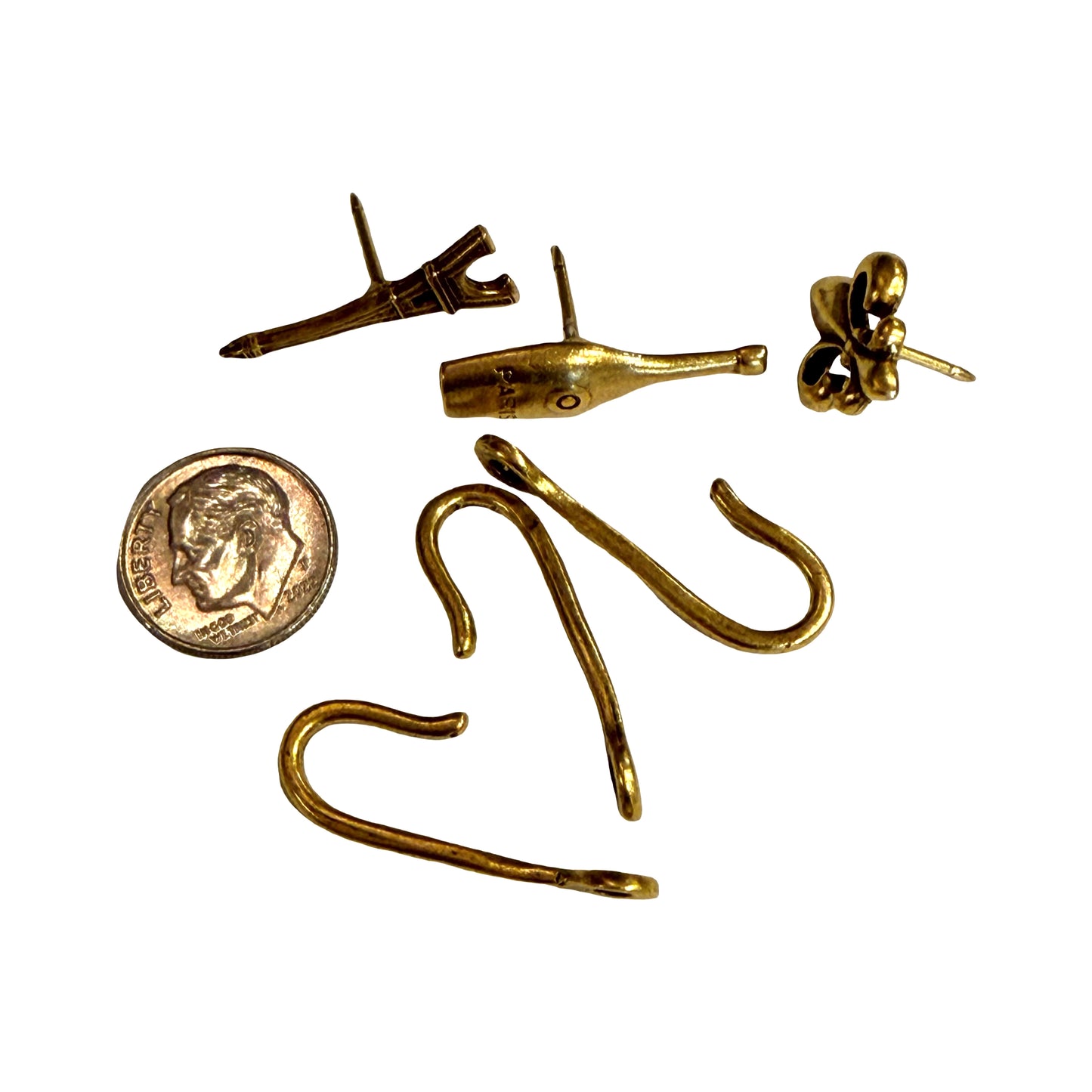 Paris Push Pin Hooks, Small Metal Wall Hooks with Push Pins for Keys, Jewelry, Pictures, Mini Hooks for Bulletin Boards, Set of 3