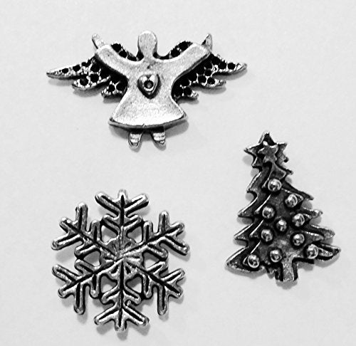 Holiday Push Pins (10 Pc Set) | Decorative Silver Christmas Thumb Tacks, Mixed Seasonal Designs, Winter Decor Gift