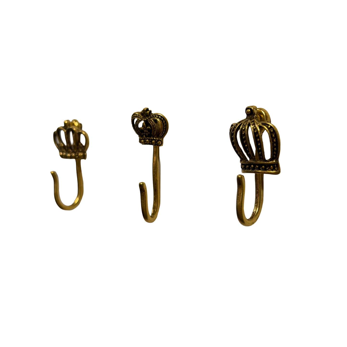 Crown Push Pin Hooks, Small Metal Wall Hooks with Push Pins for Keys, Jewelry, Pictures, Mini Hooks for Bulletin Boards, Set of 3