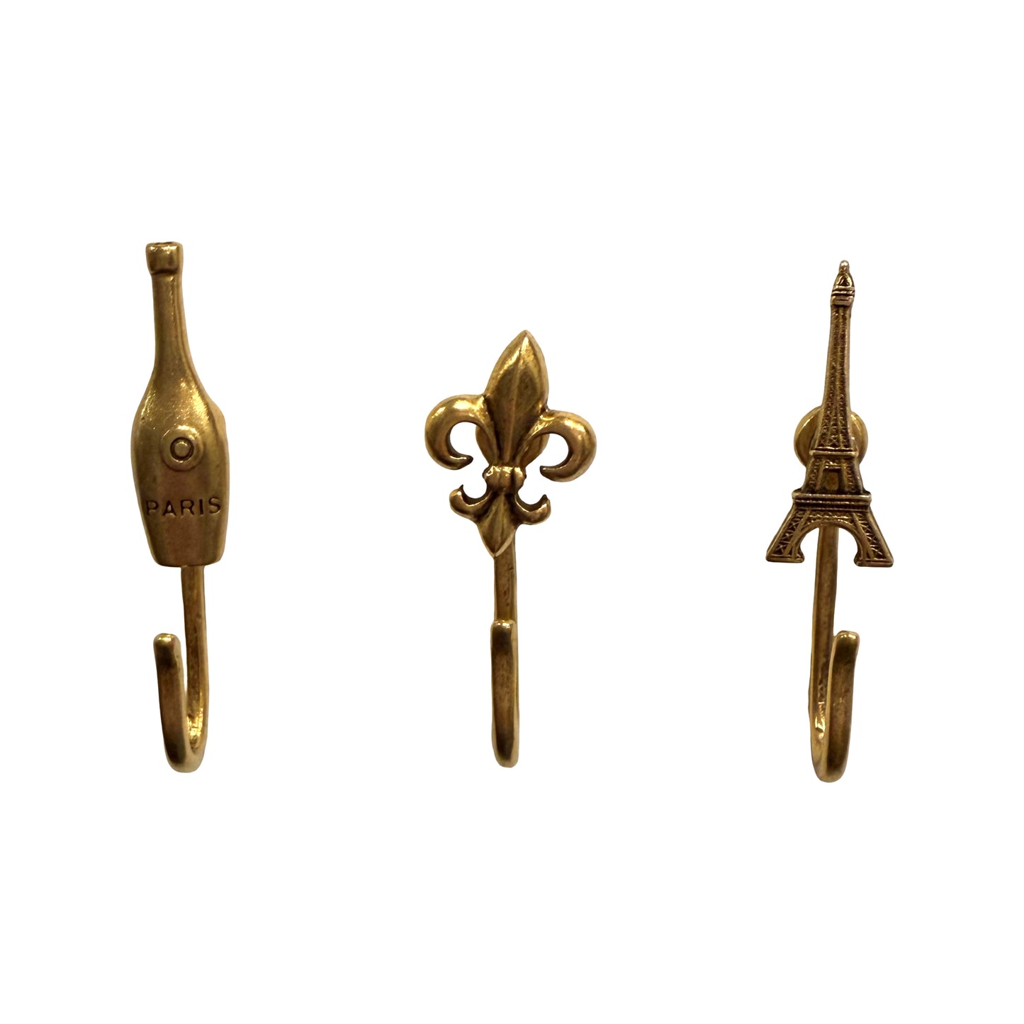 Paris Push Pin Hooks, Small Metal Wall Hooks with Push Pins for Keys, Jewelry, Pictures, Mini Hooks for Bulletin Boards, Set of 3