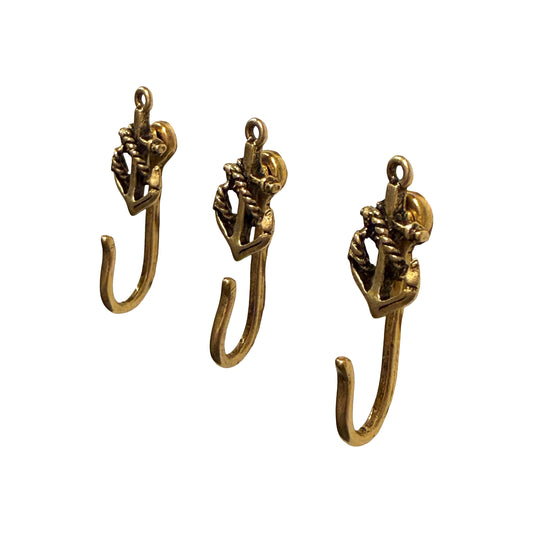Anchor Push Pin Hooks, Small Metal Wall Hooks with Push Pins for Keys, Jewelry, Pictures, Mini Hooks for Bulletin Boards, Set of 3