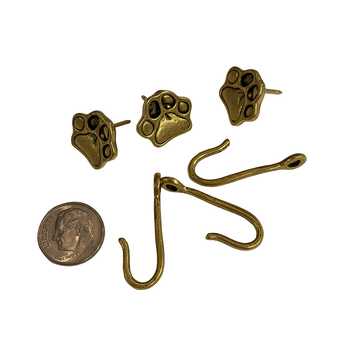 Paw Push Pin Hooks, Small Metal Wall Hooks with Push Pins for Keys, Jewelry, Pictures, Mini Hooks for Bulletin Boards, Set of 3