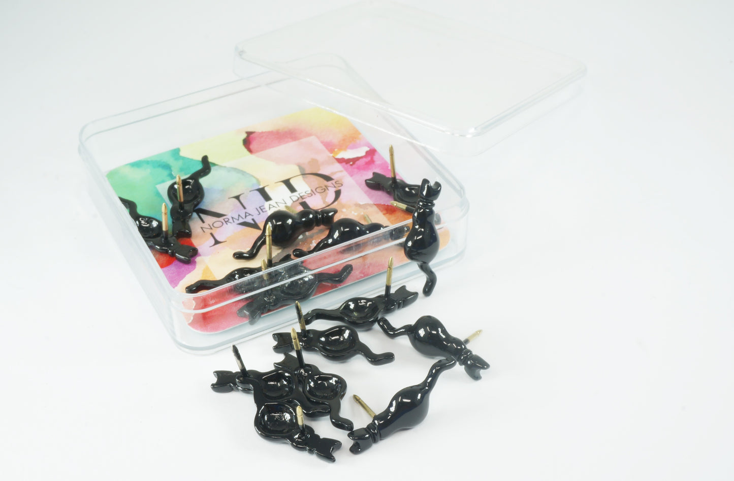 Black Cat Push Pins (10 Pc Set) | Decorative Thumb Tacks Kitten Pet Lover Halloween Goth Office Desk Decor Unique Gift