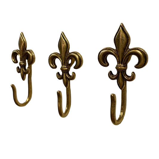 Fleur De Lis Push Pin Hooks, Small Metal Wall Hooks with Push Pins for Keys, Jewelry, Pictures, Mini Hooks for Bulletin Boards, Set of 3