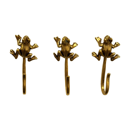 Frog Push Pin Hooks, Small Metal Wall Hooks with Push Pins for Keys, Jewelry, Pictures, Mini Hooks for Bulletin Boards, Set of 3