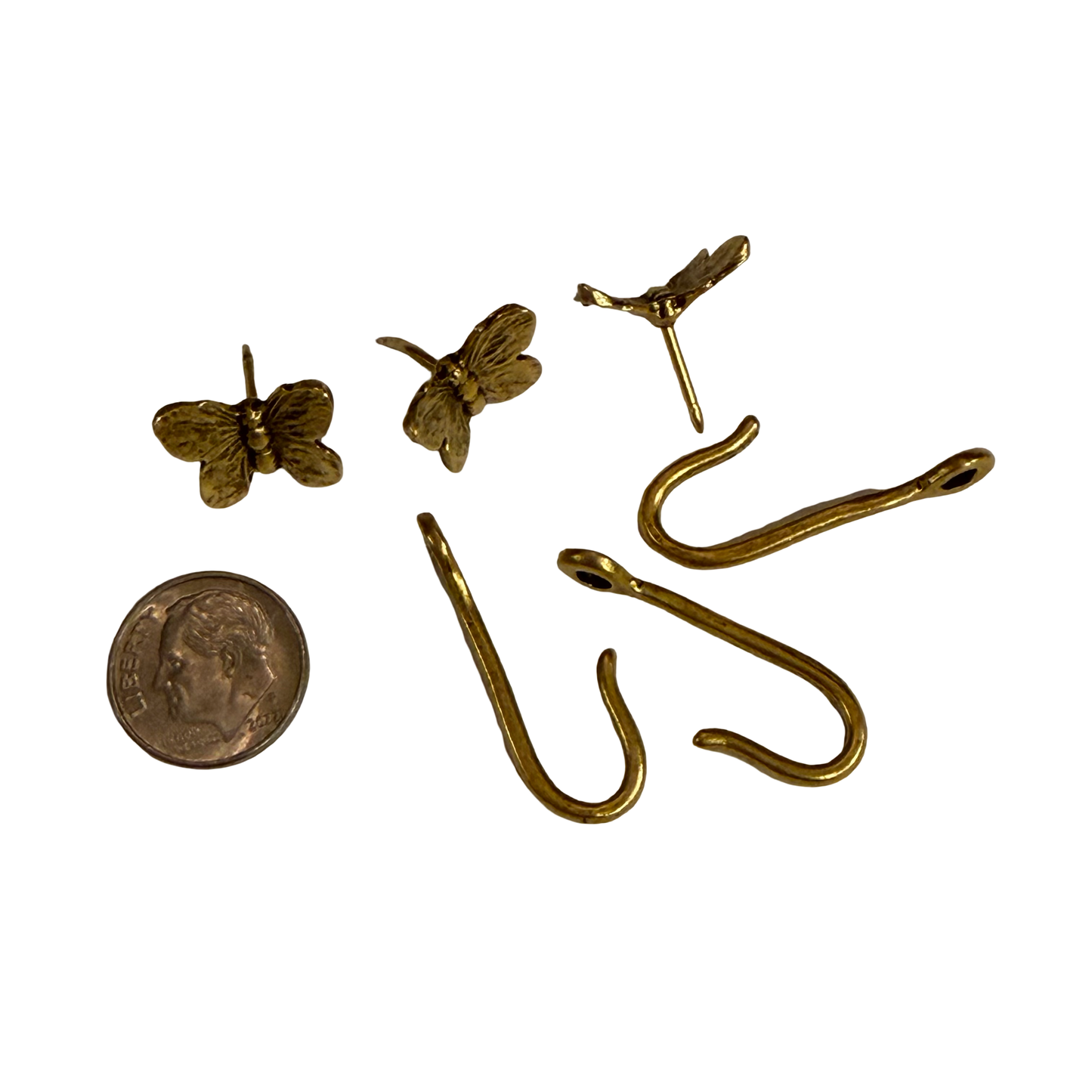 Butterfly Push Pin Hooks, Small Metal Wall Hooks with Push Pins for Keys, Jewelry, Pictures, Mini Hooks for Bulletin Boards, Set of 3