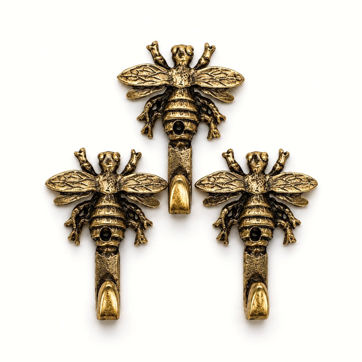 Gold bee mini wall hooks, bee picture hooks, wall hooks for lightweight items, set of 3