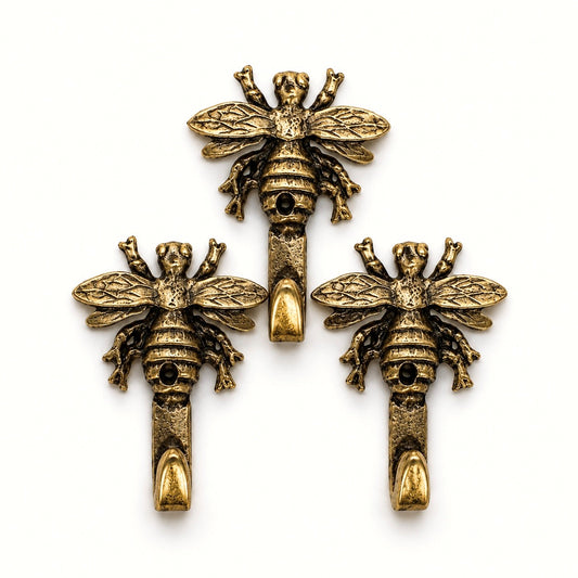 Gold bee mini wall hooks, bee picture hooks, wall hooks for lightweight items, set of 3