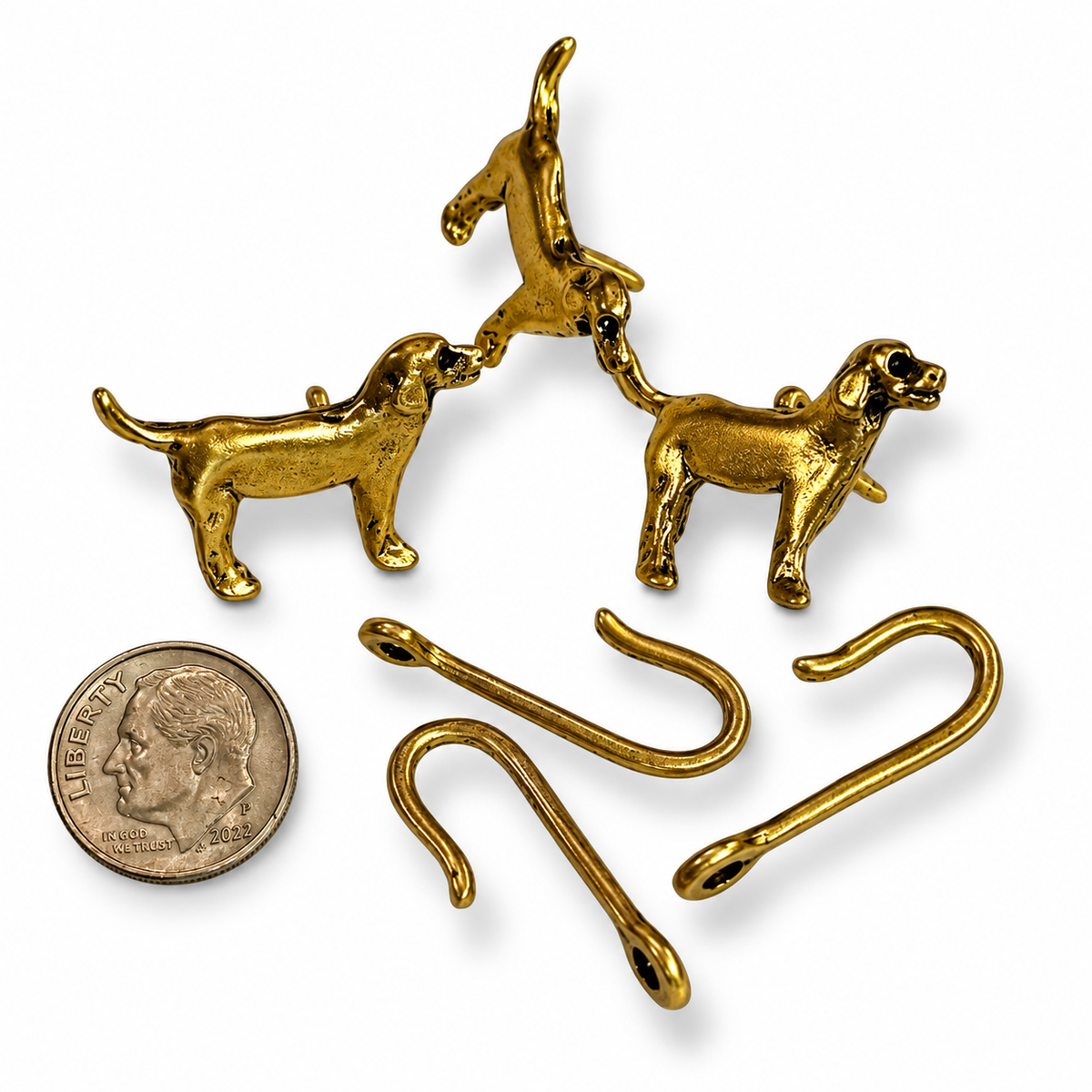 Dog Push Pin Hooks, Small Metal Wall Hooks with Push Pins for Keys, Jewelry, Pictures, Mini Hooks for Bulletin Boards, Set of 3