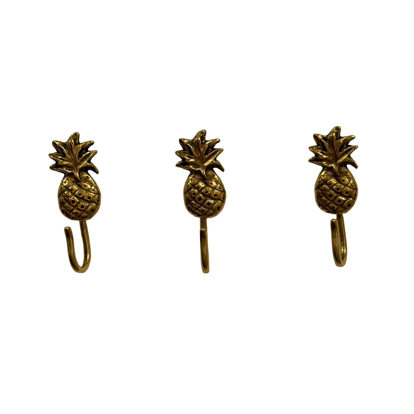 Pineapple Push Pin Hooks, Small Metal Wall Hooks with Push Pins for Keys, Jewelry, Pictures, Mini Hooks for Bulletin Boards, Set of 3
