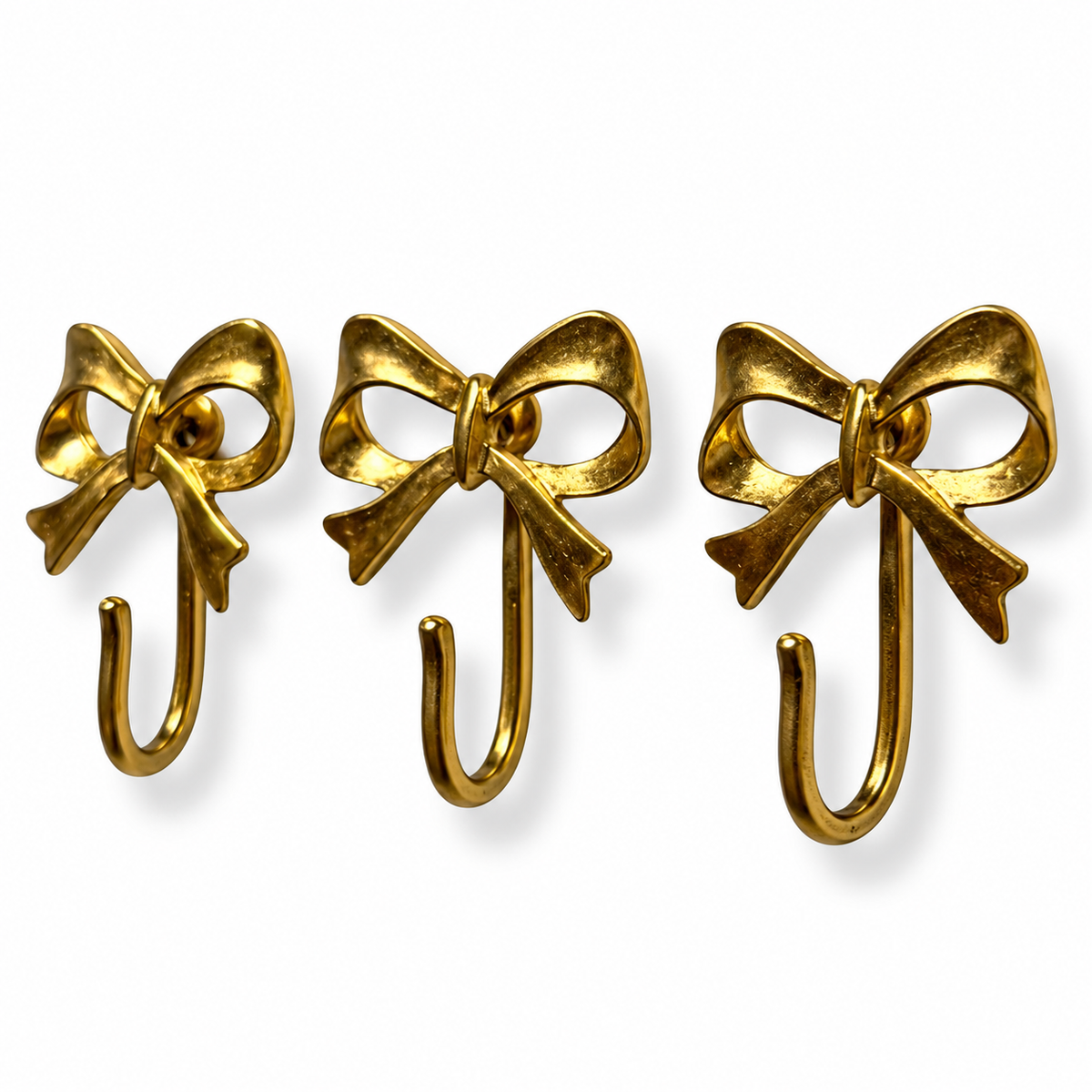 Bow Push Pin Hooks, Small Metal Wall Hooks with Push Pins for Keys, Jewelry, Pictures, Mini Hooks for Bulletin Boards, Set of 3