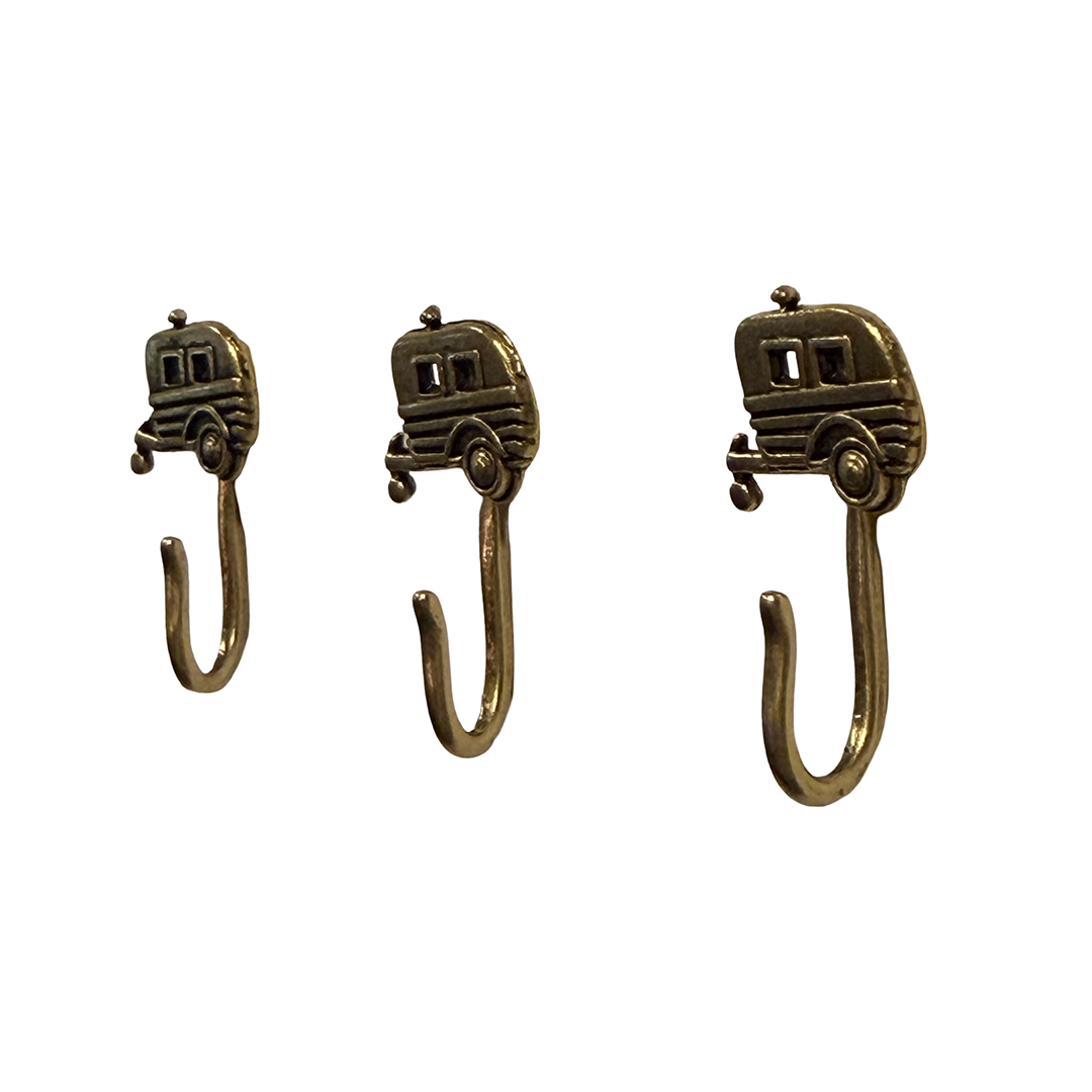 Camper Push Pin Hooks, Small Metal Wall Hooks with Push Pins for Keys, Jewelry, Pictures, Mini Hooks for Bulletin Boards, Set of 3