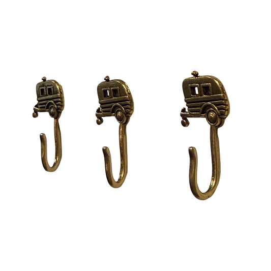 Camper Push Pin Hooks, Small Metal Wall Hooks with Push Pins for Keys, Jewelry, Pictures, Mini Hooks for Bulletin Boards, Set of 3